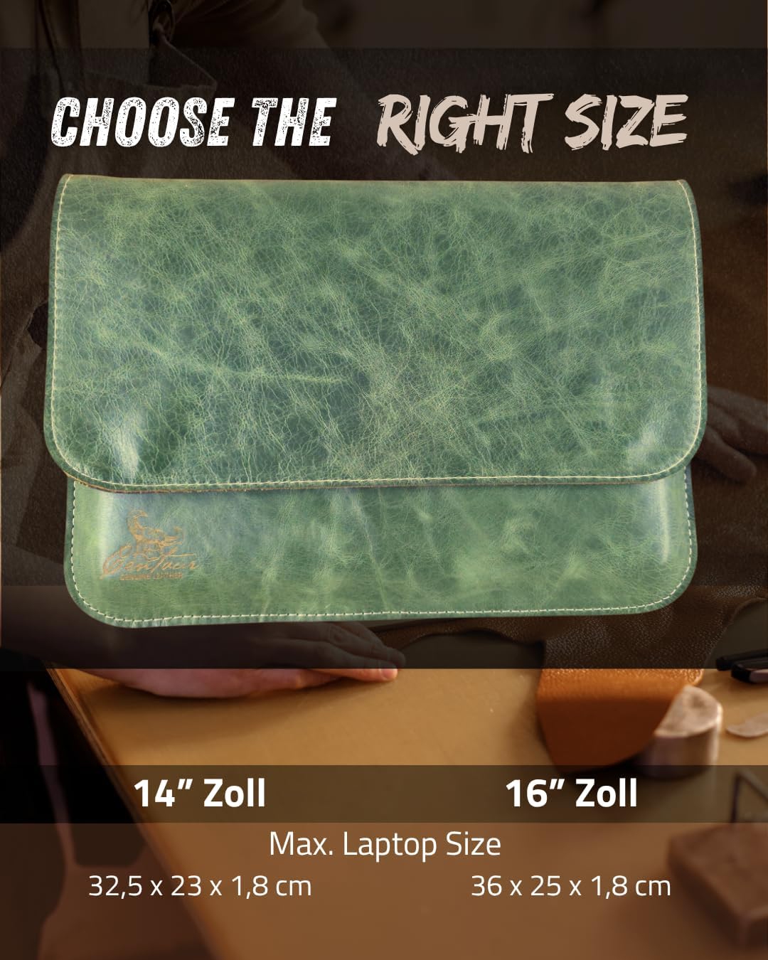 Laptop Tasche 14" in Smaragdgrün