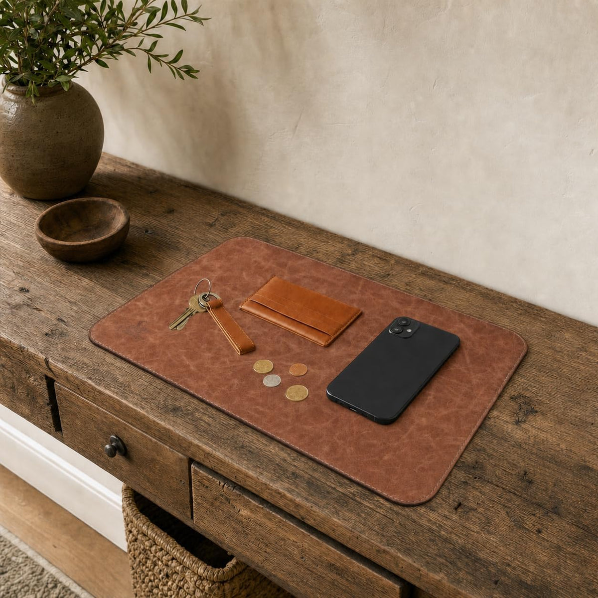 Ledermatte 45x30cm in Cognac Vintage