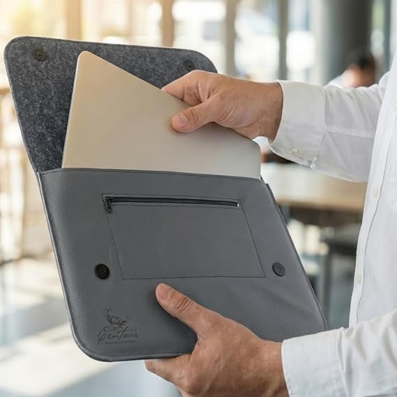 Centaur Premium Laptop Tasche aus echtem italienischen Leder & 100% Wollfilz