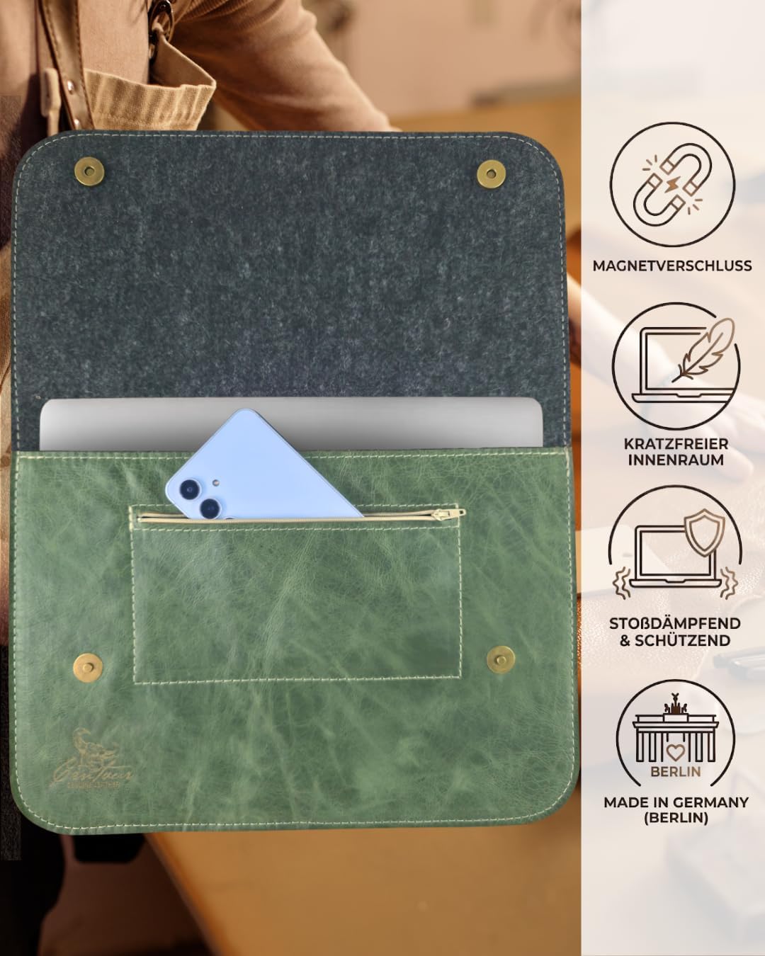 Laptop Tasche 16" in Smaragdgrün