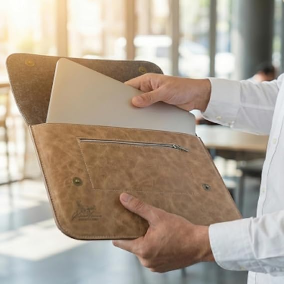 Centaur Premium Laptop Tasche aus echtem italienischen Leder & 100% Wollfilz