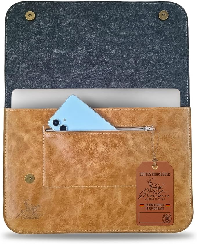 Centaur Premium Laptop Tasche aus echtem italienischen Leder & 100% Wollfilz