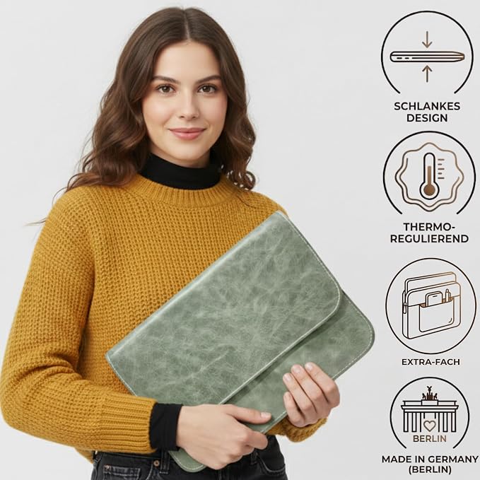 Centaur Premium Laptop Tasche aus echtem italienischen Leder & 100% Wollfilz